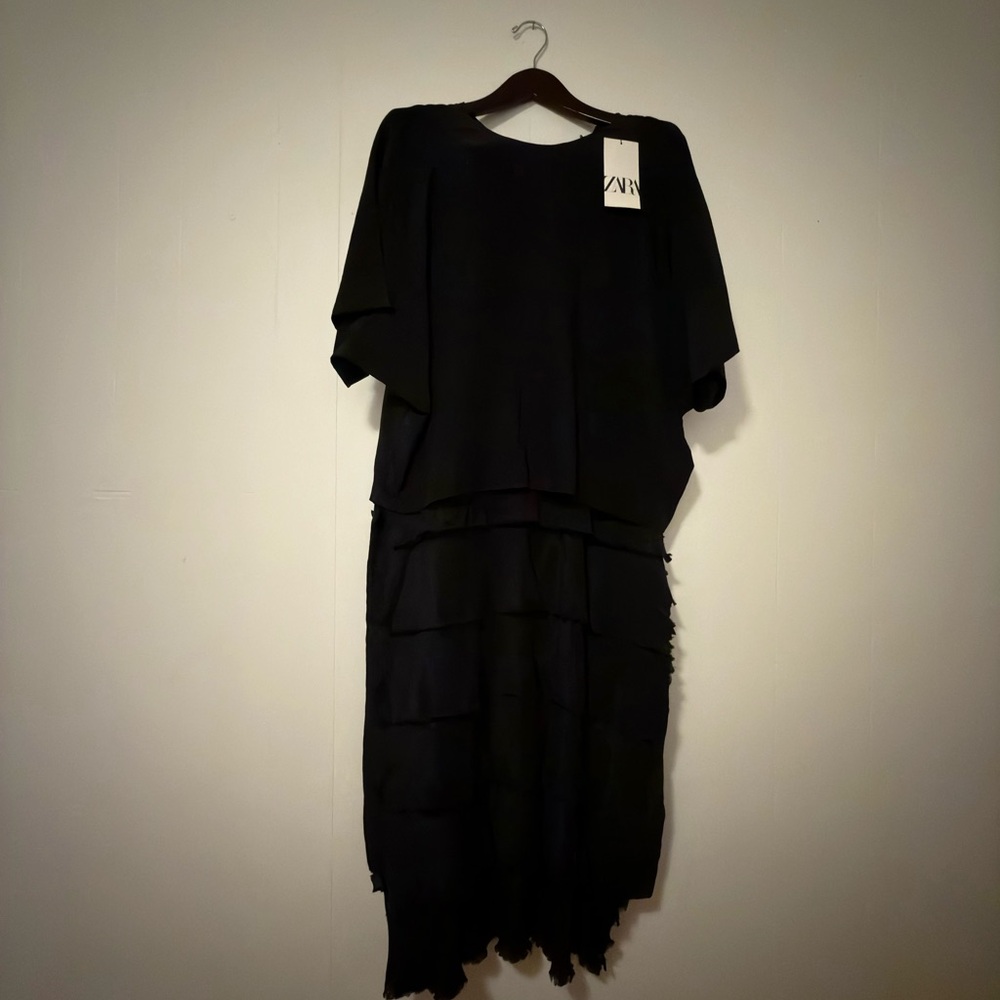 Zara Black Tiered Midi Dress NWT